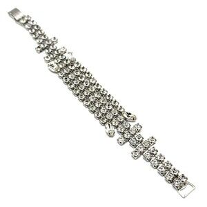 Vintage Clear Crystal Rhinestone Cocktail Bracelet Silver Tone Statement 7"
